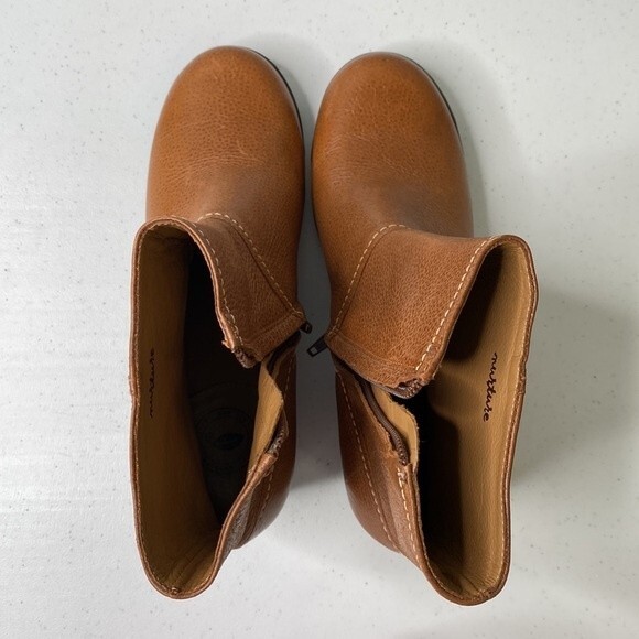 Nurture Grant Honey Brown Leather Boot Zip Ankle Bootie Wedge Heel Classy Neutra - Picture 6 of 16